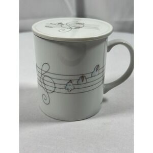 Vtg Toscany Collection Steinbeck Birds & Musicnotes Tea Coffee Cup & Lid/Coaster